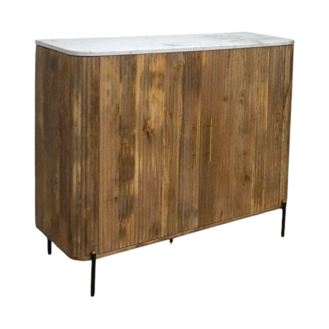 Natural Fluted Mango Wood Sideboard with a Marble Top image 2