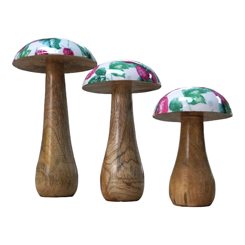 Hand-crafted Whimsical Wooden Mushrooms Set of 3 Berry image 1