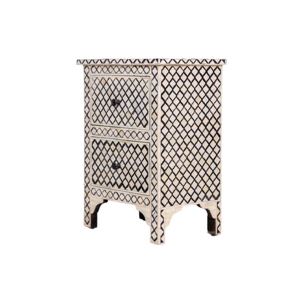 Black and White Nightstand Hand-Crafted Bone Inlay image 4