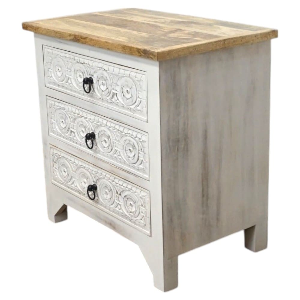 3-Drawer Natural/Whitewashed Side Table/Nightstand image 7