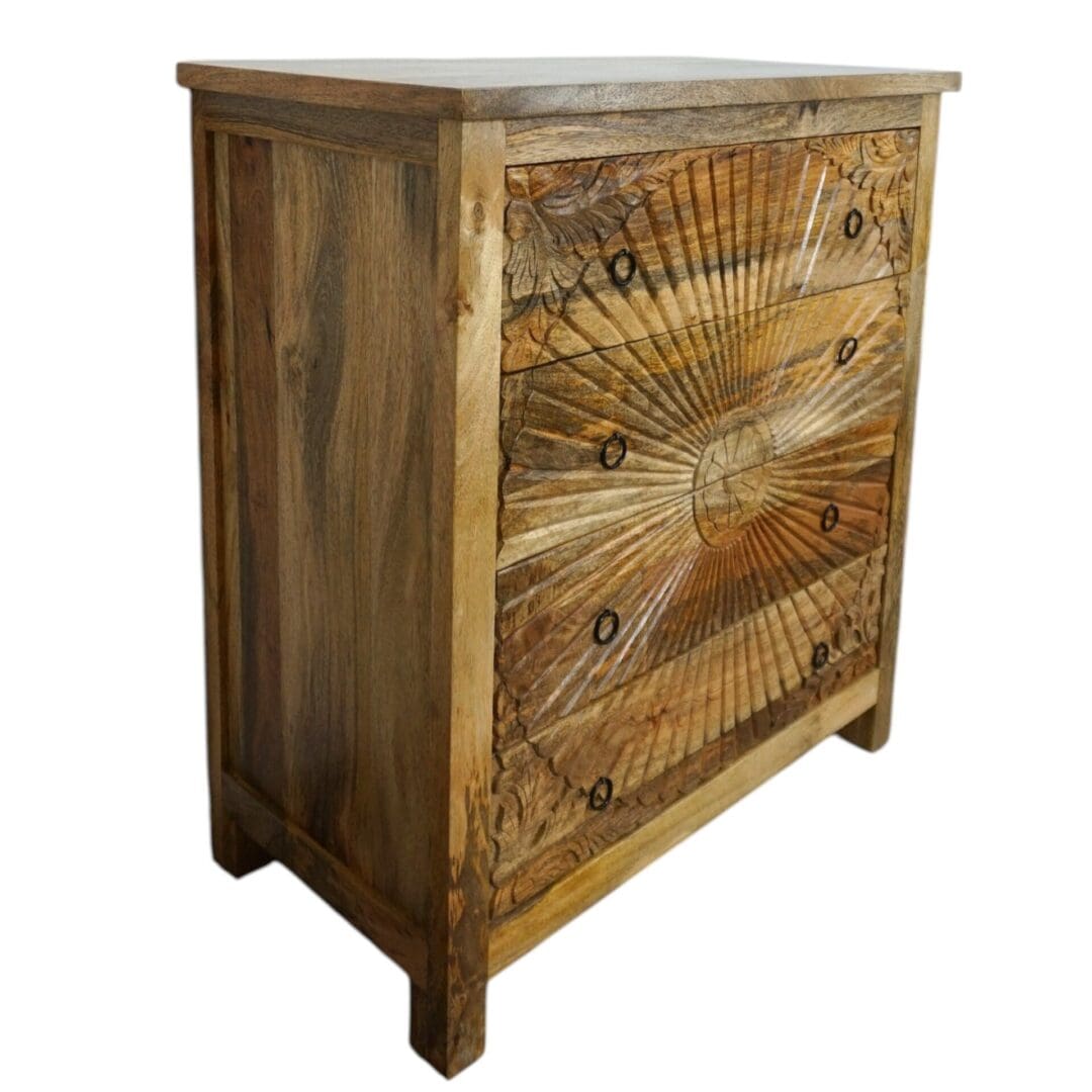 Hand-Carved Four Drawer Natural Wood Dresser image 3