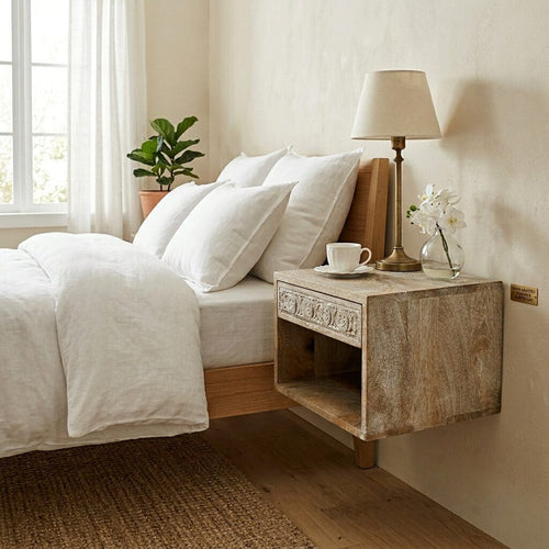 Hand Carved Mango Wood Floating Nightstand image 0