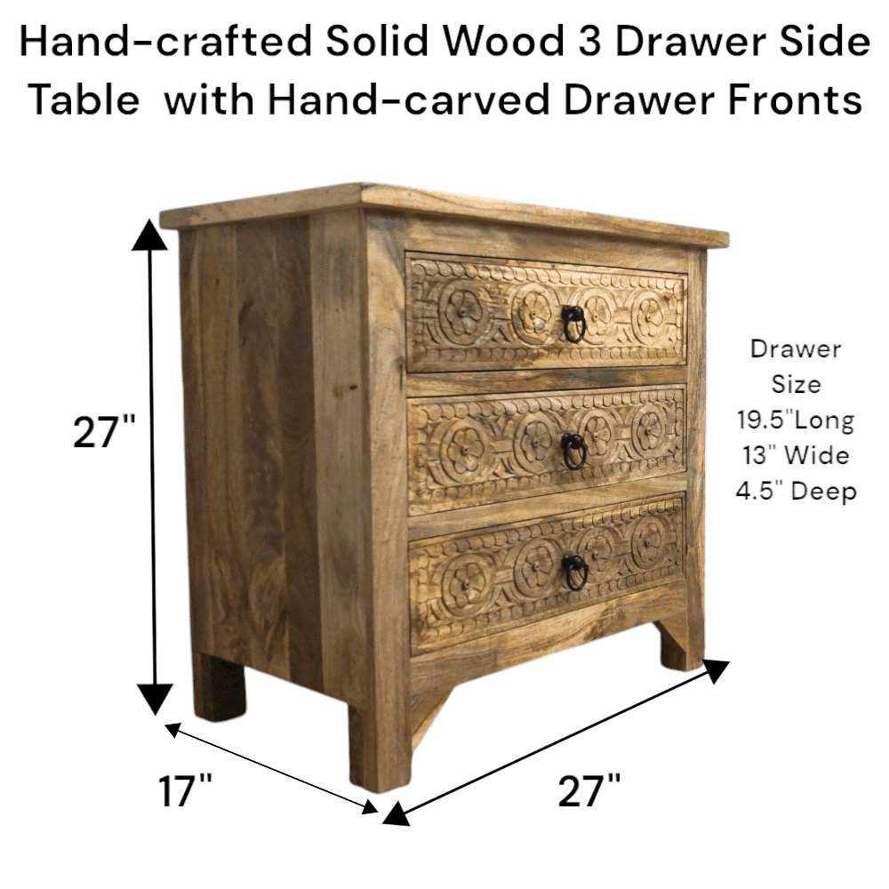 3-Drawer Side Table/Nightstand Hand-Carved image 13