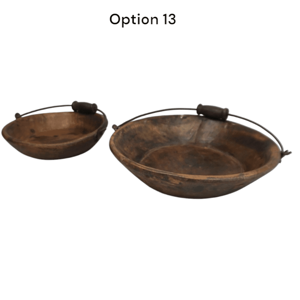 Vintage Wooden Bowls with a Handle Set of 2 image 1
