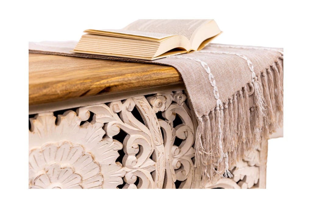 Hand-carved Mandala Cut-Out Bench Trunk image 7
