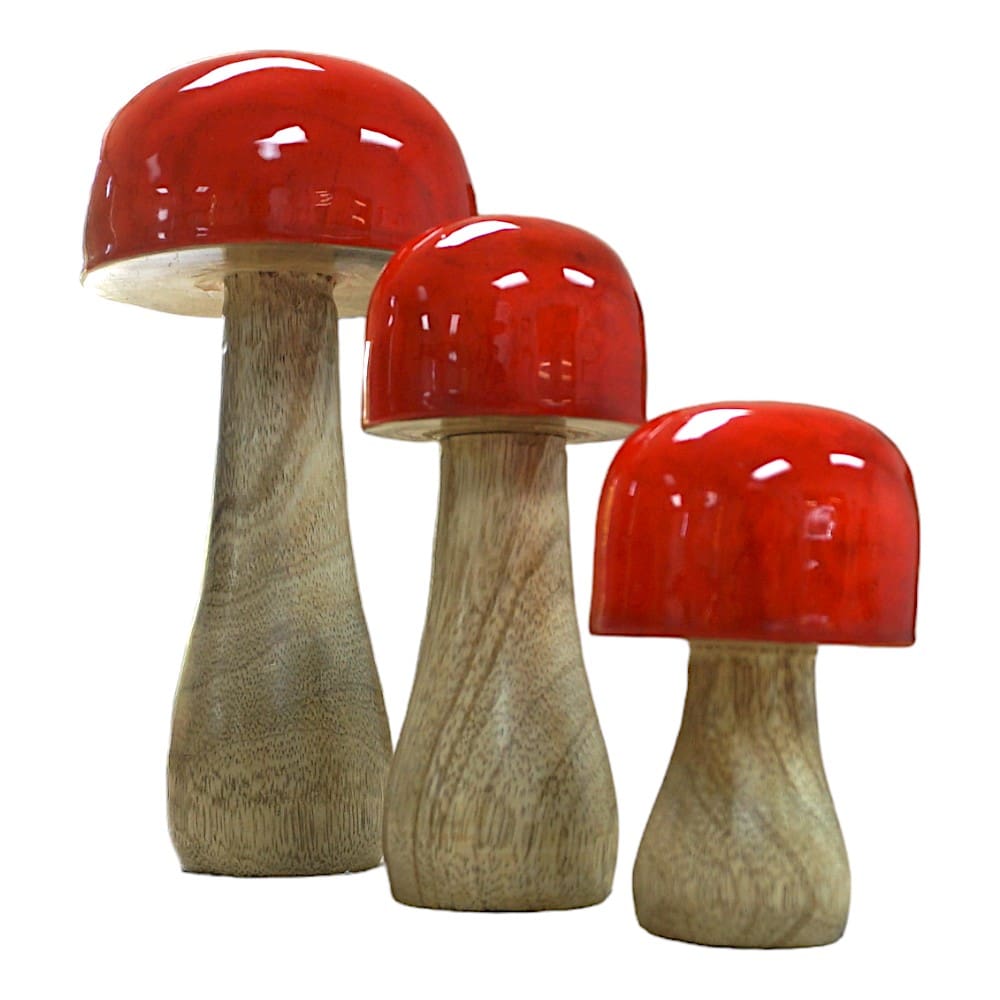 Hand-crafted Whimsical Wooden Mushrooms Set of 3 Red image 7