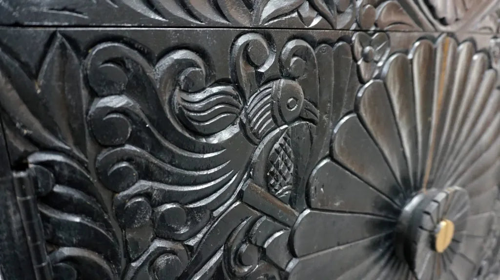 Black Bathroom Vanity Hand-Carved with Marble Top and Basin image 9