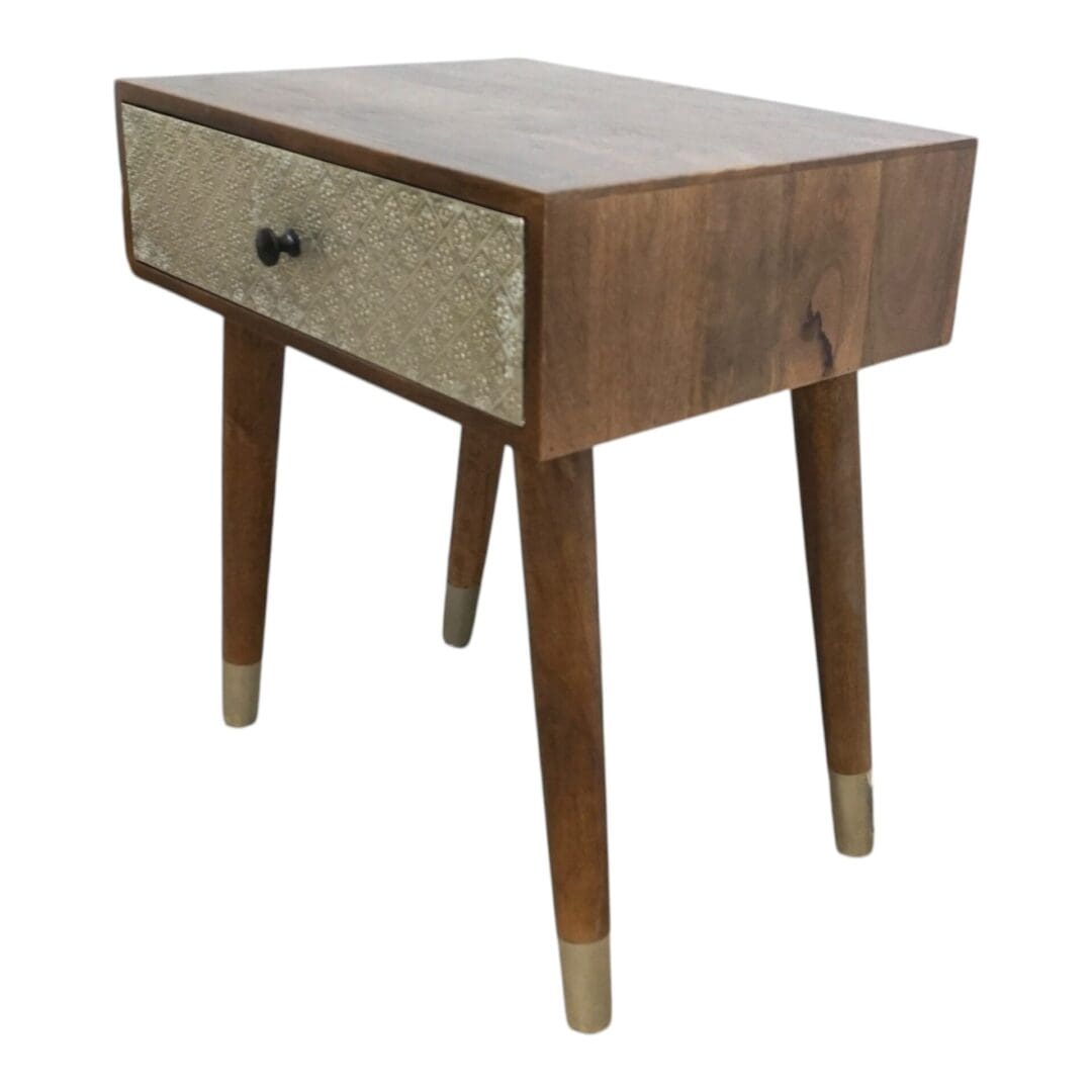 Hand Crafted Solid Wood Side Table with Metal Embossed Drawer image 7