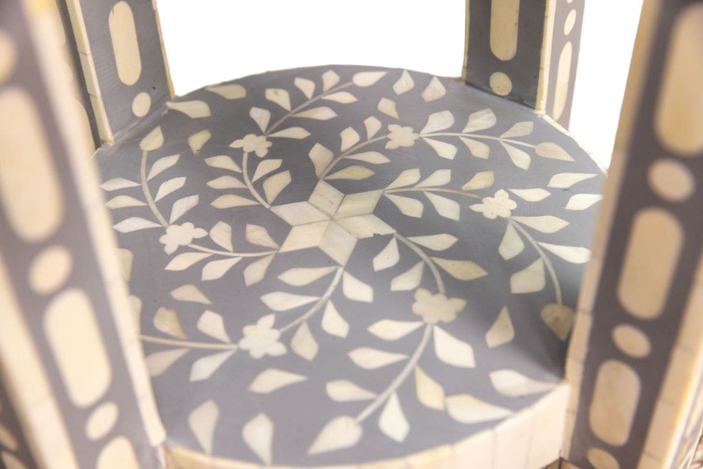 Gray and White Side Table Hand-Crafted Bone Inlay image 4