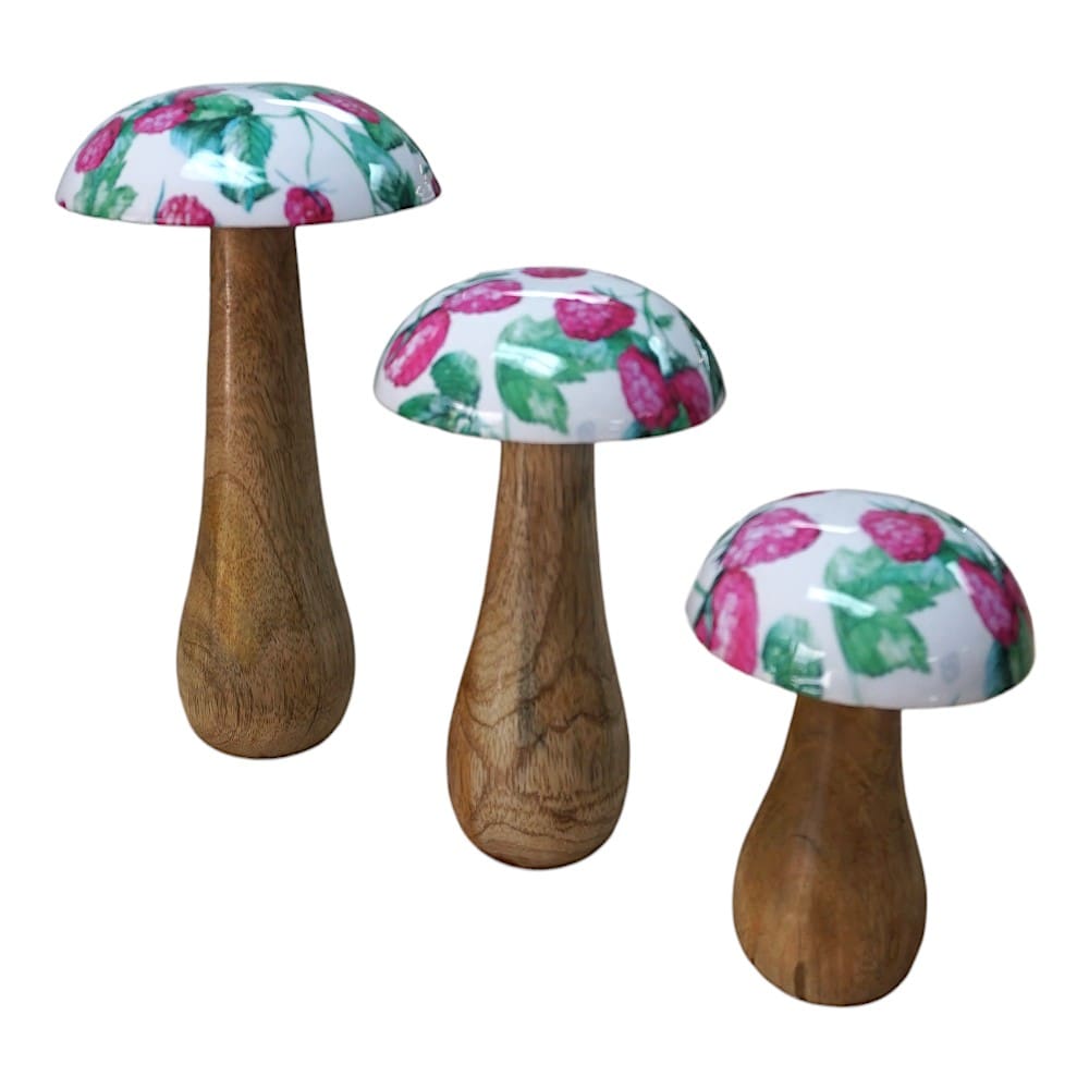 Hand-crafted Whimsical Wooden Mushrooms Set of 3 Berry image 3