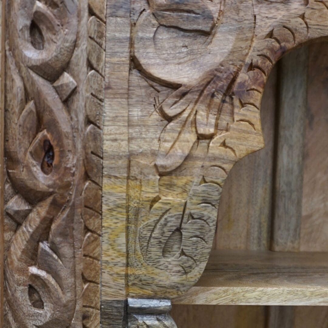 Hand-Carved Natural Mango Wood Bookcase image 6