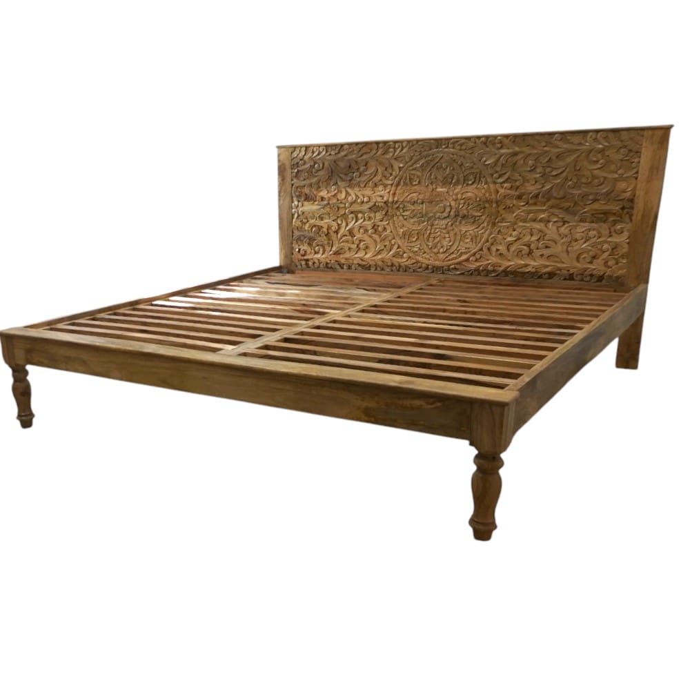 Hand-Carved King Bedframe Natural Floral image 4