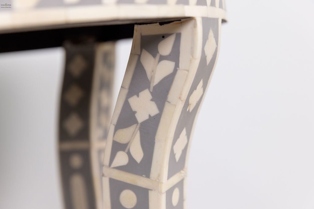 Gray and White Side Table Hand-Crafted Bone Inlay image 5