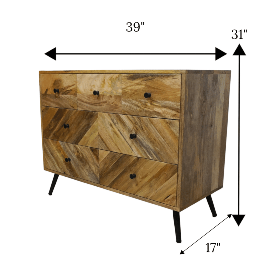 Natural Wood 7 Drawer Dresser with Metal Legs image 9