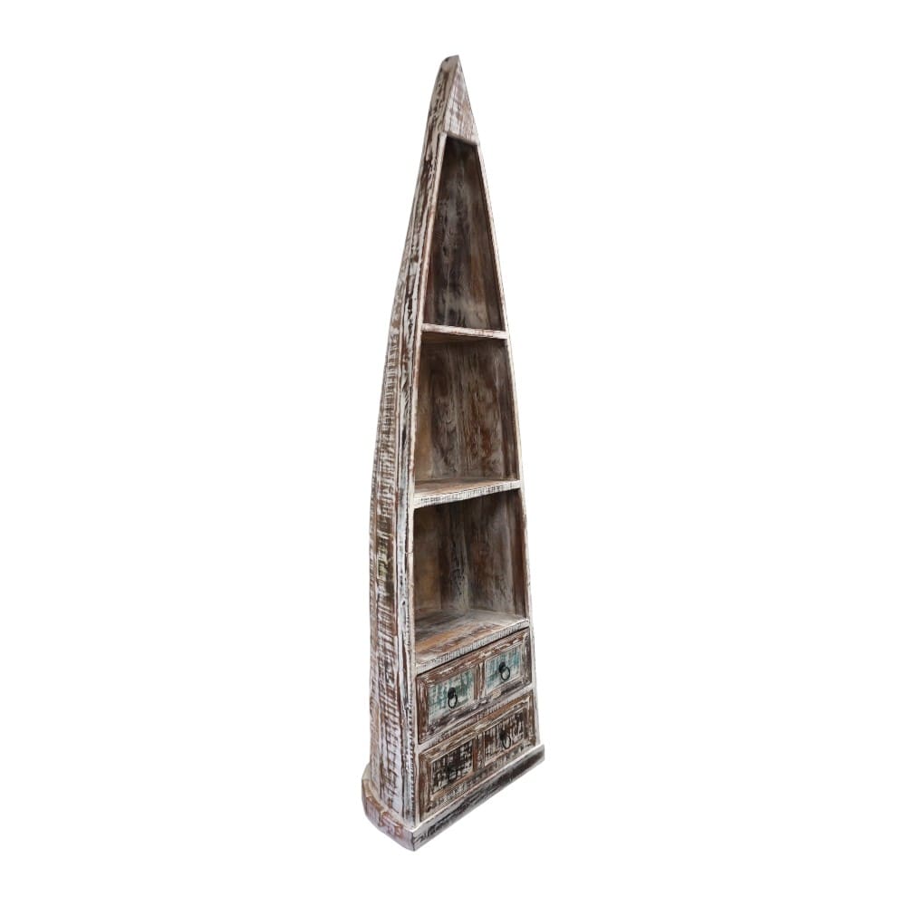 Whitewashed Boat Bookcase with Drawers Hand-crafted image 6
