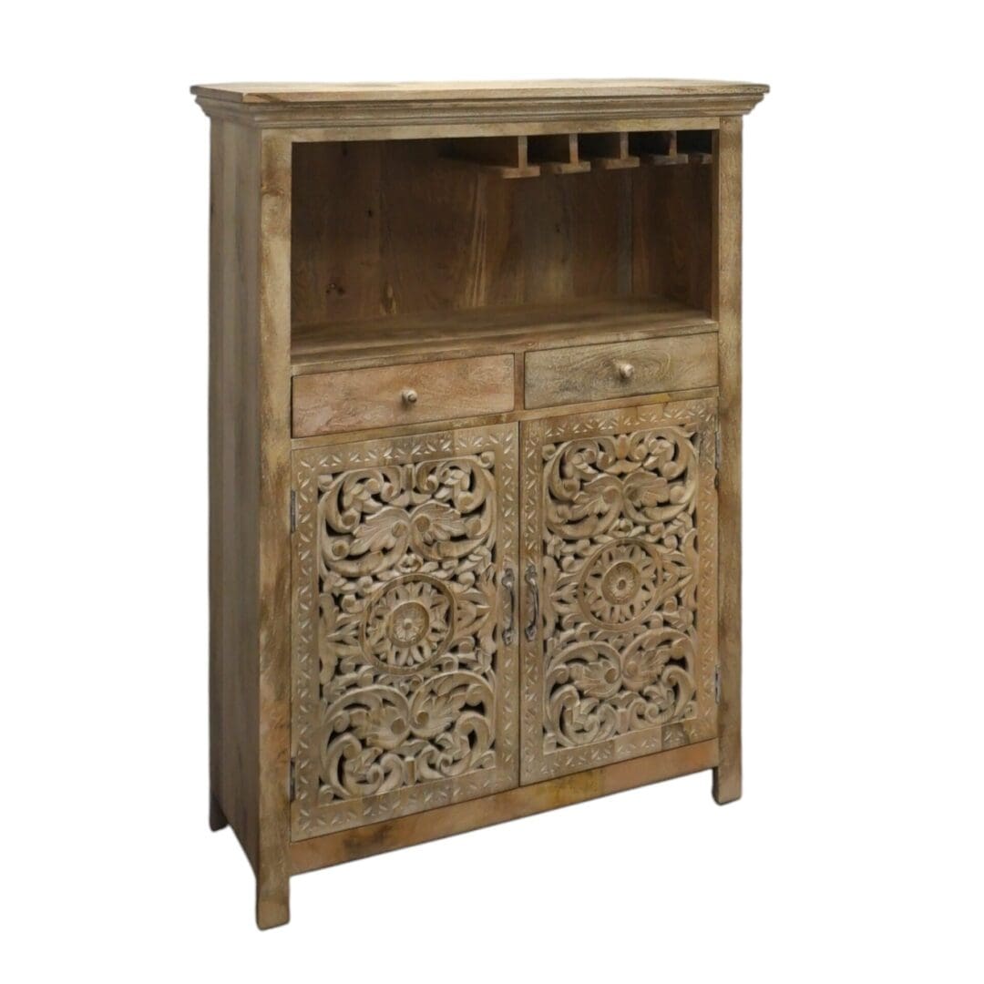 Hand-carved Mango Wood Bar Cabinet image 3
