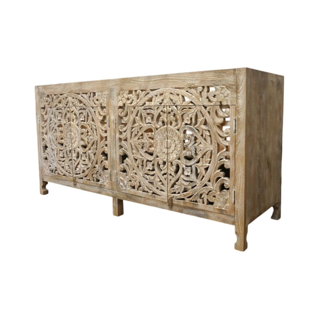 Natural Wood Double Vanity Gorgeous Hand-carved Detail image 2