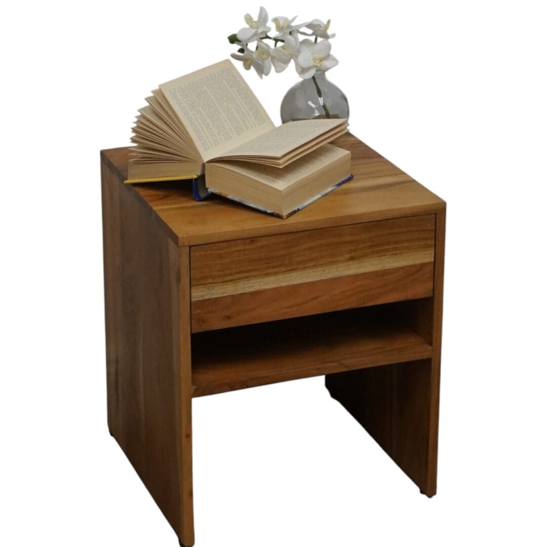 Natural Wood Side Table with 1 Drawer image 7