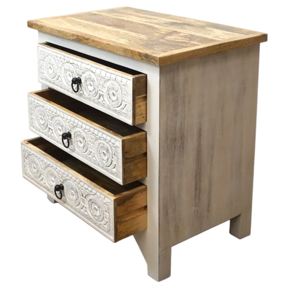 3-Drawer Natural/Whitewashed Side Table/Nightstand image 8