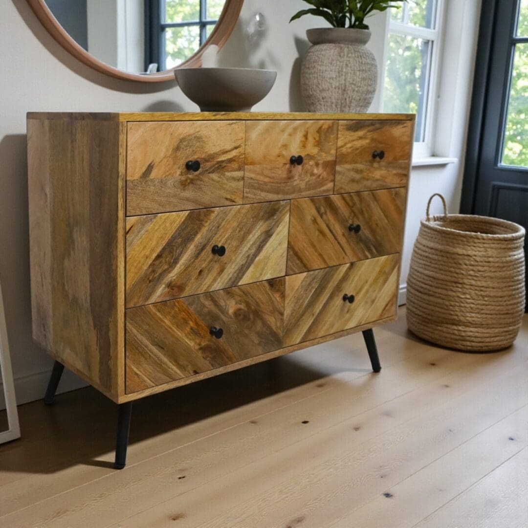 Natural Wood 7 Drawer Dresser with Metal Legs image 6