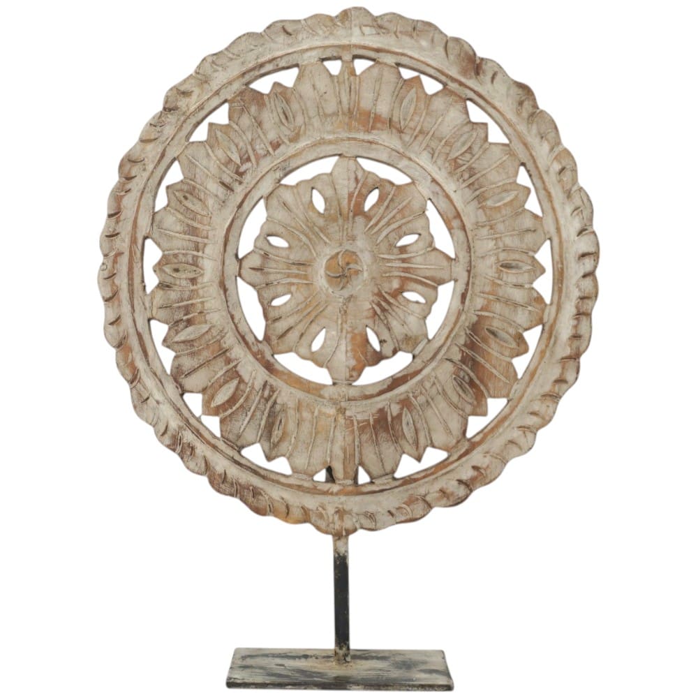 Hand-carved Wooden Flower Sun Disc Decor Accent image 12