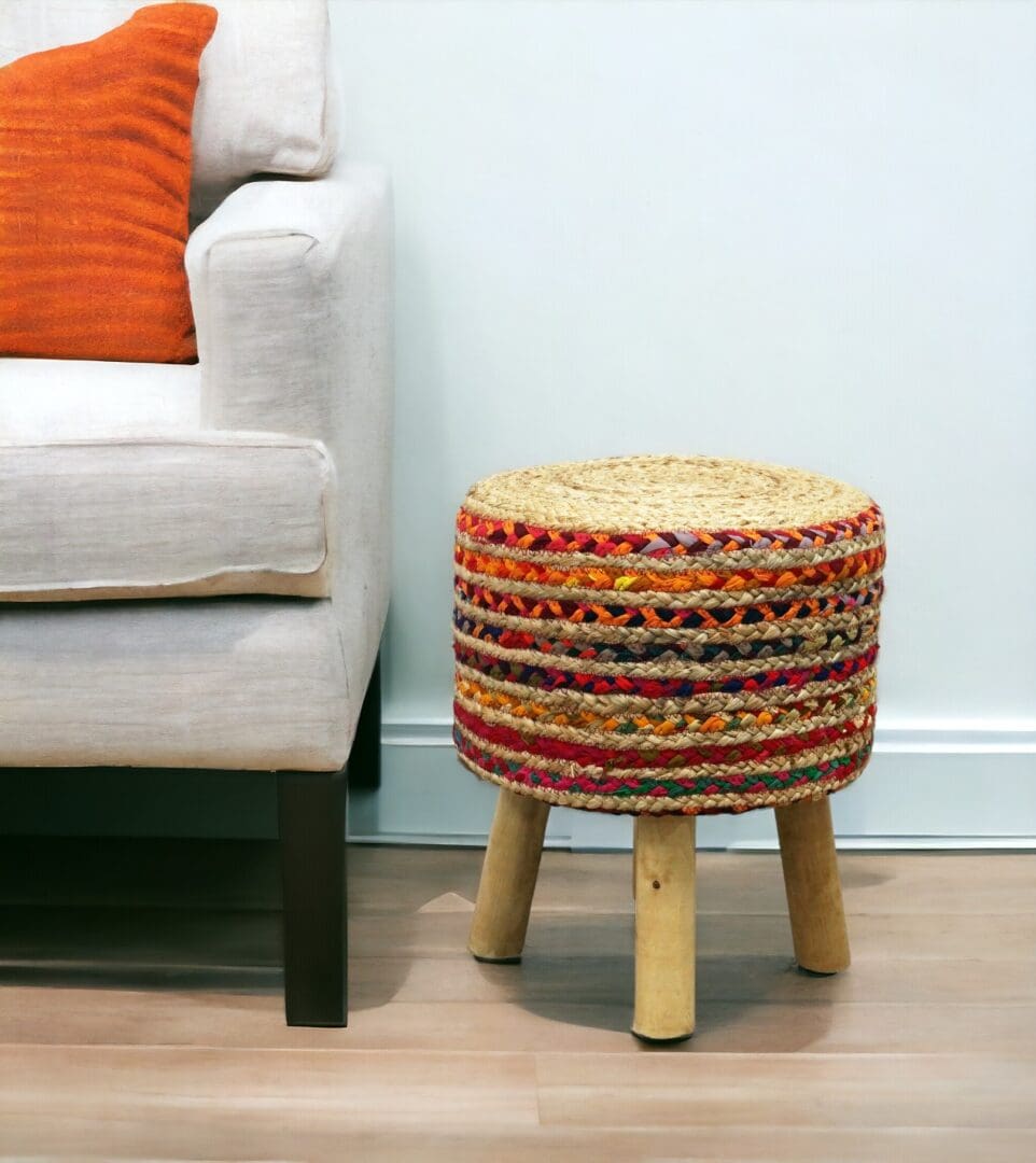Hand-crafted Jute Stool Multiple Color Options image 1