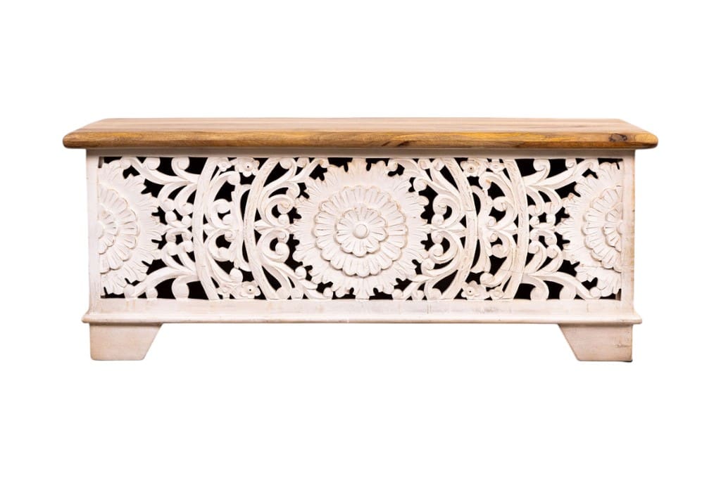Hand-carved Mandala Cut-Out Bench Trunk image 1