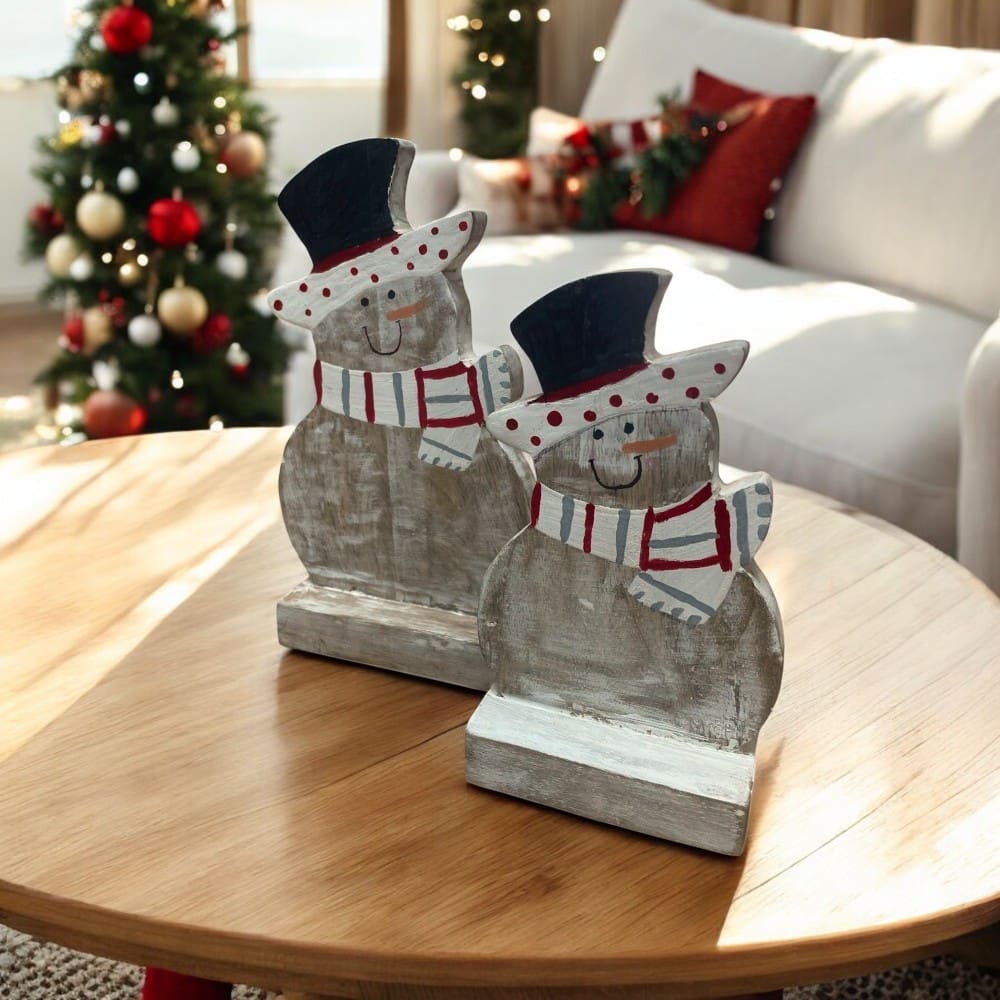 Hand-crafted Set of Two Wooden Snowmen BUY 1 GET 1 FREE image 0