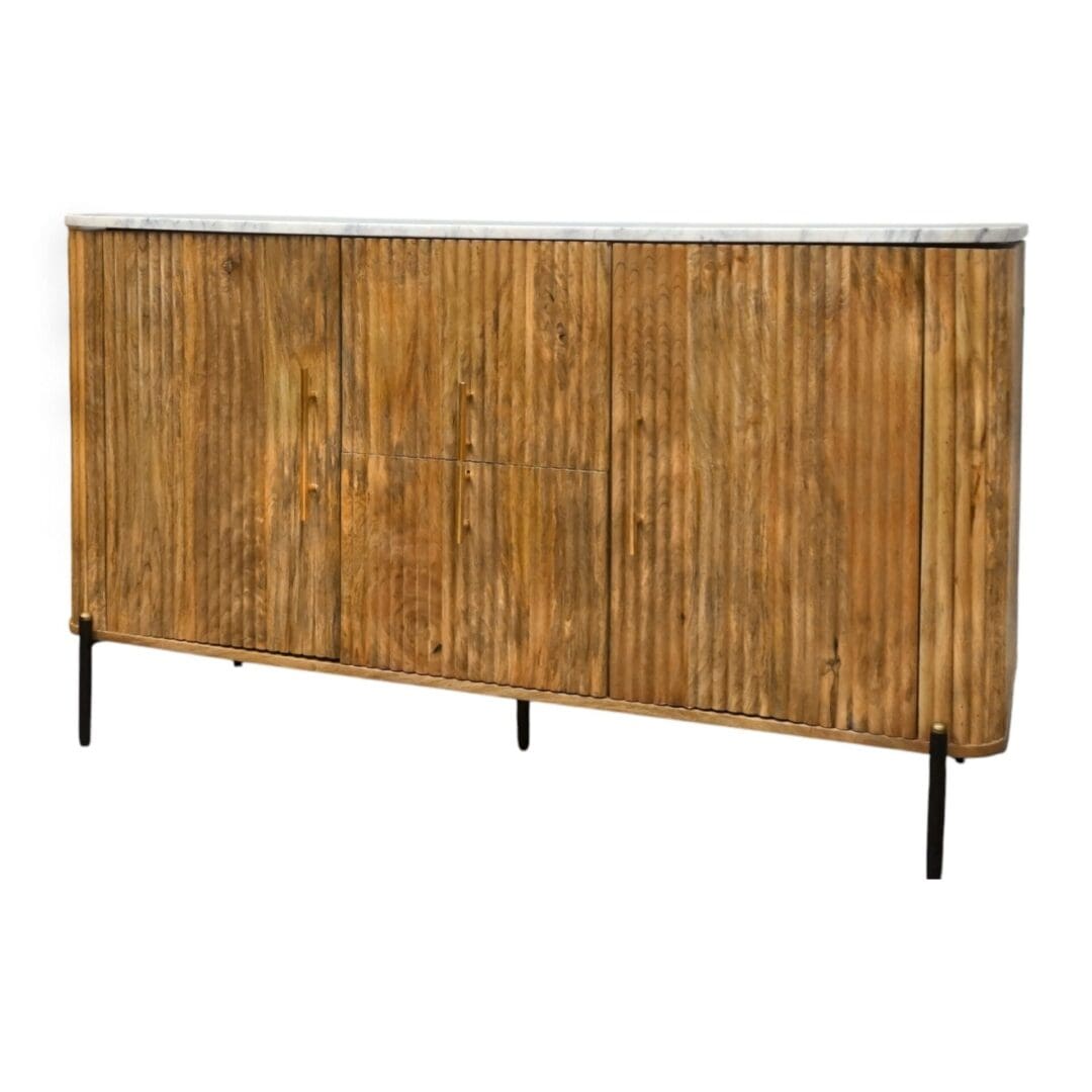 Natural Mango Wood Fluted Cabinet with Marble Top image 6