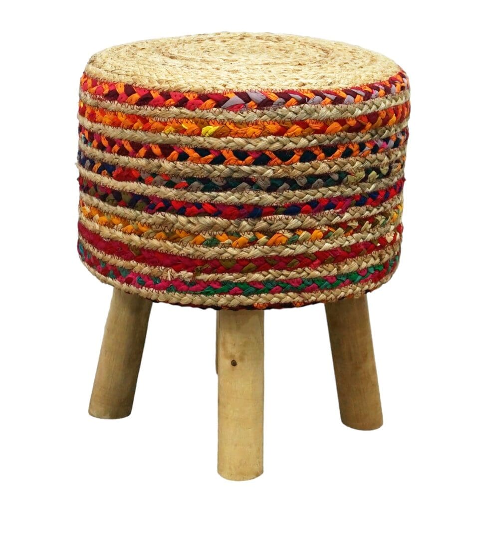 Hand-crafted Jute Stool Multiple Color Options - Natural/Multicolored image