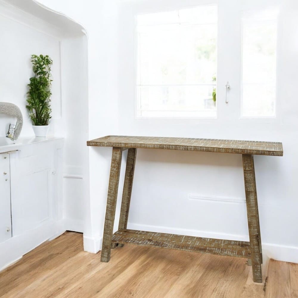 Rustic Natural Mango Wood Console Table with White Highlights image 1