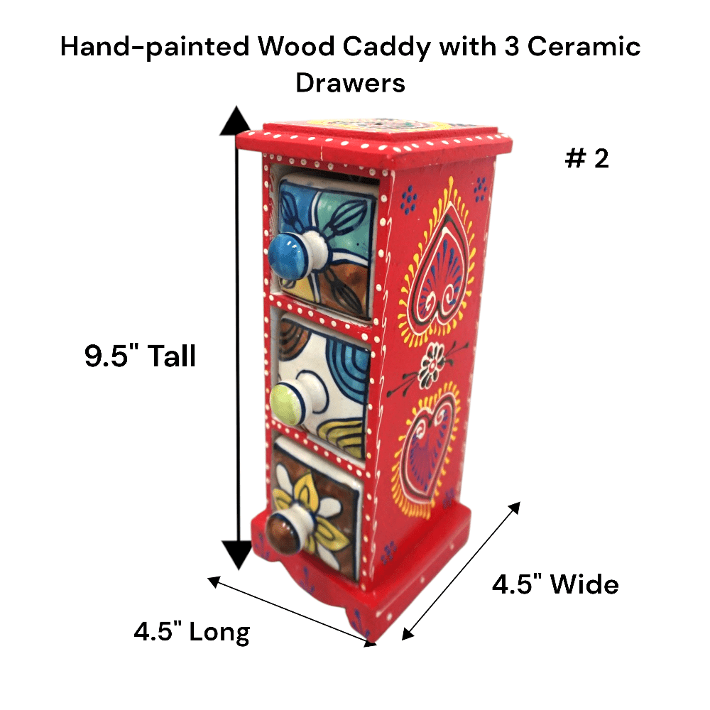 Hand-Painted Three Drawer Organizer Multicolor Ceramic - 2 image