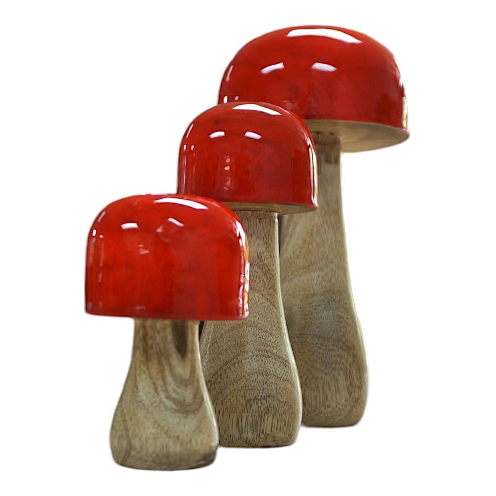 Hand-crafted Whimsical Wooden Mushrooms Set of 3 Red image 10