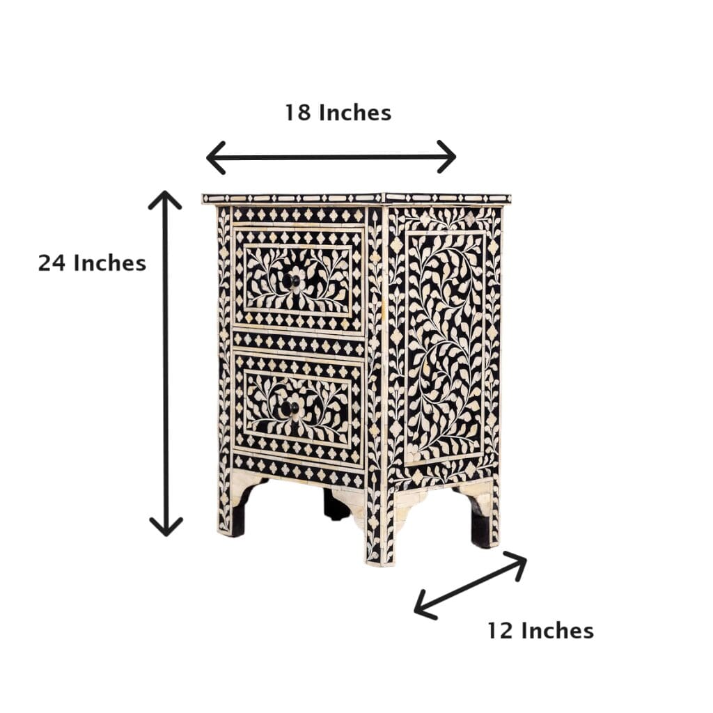 Black and White Floral Bone Inlay Nightstand image 10