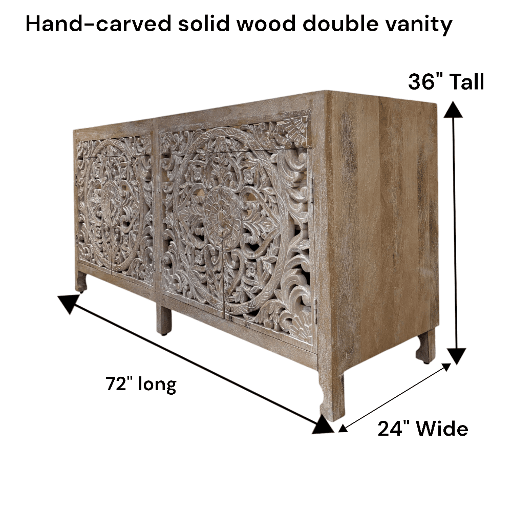 Natural Wood Double Vanity Gorgeous Hand-carved Detail image 28