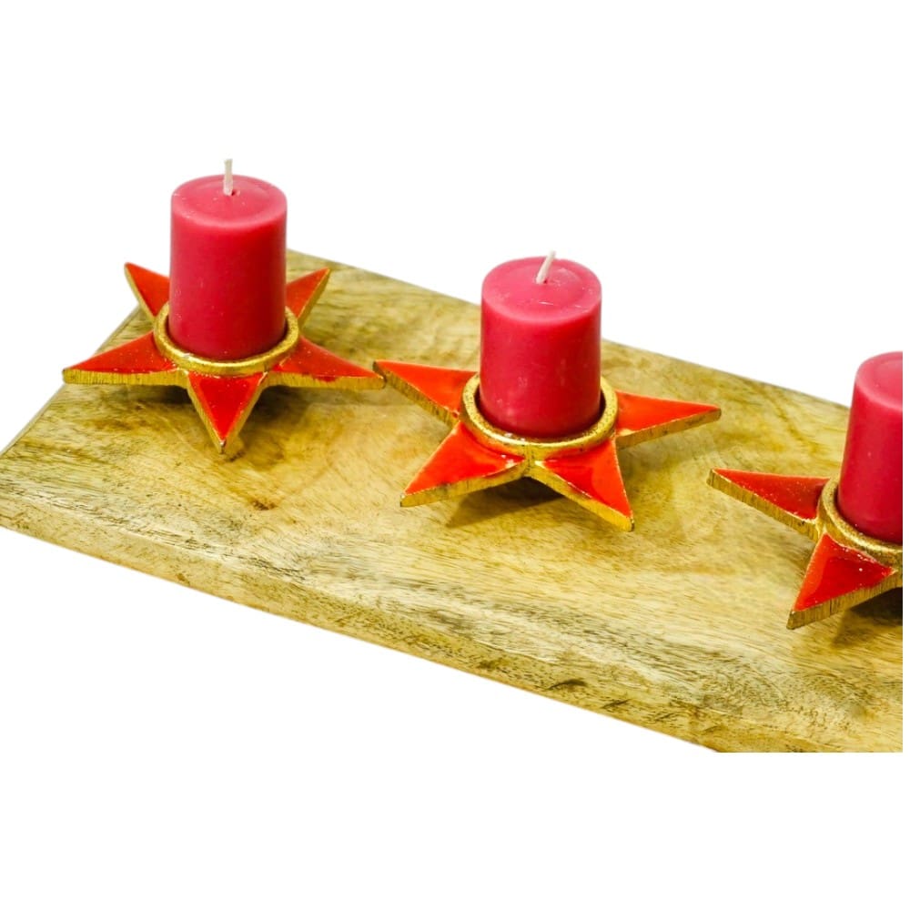 Four Star Tea Light Holder with Solid Wood Base image 4