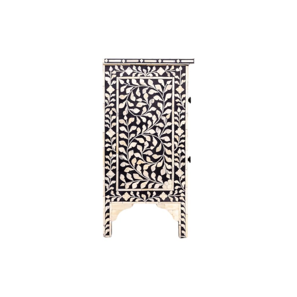 Black and White Floral Bone Inlay Nightstand image 3