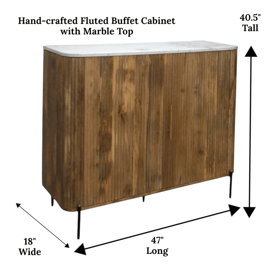Natural Fluted Mango Wood Sideboard with a Marble Top image 9