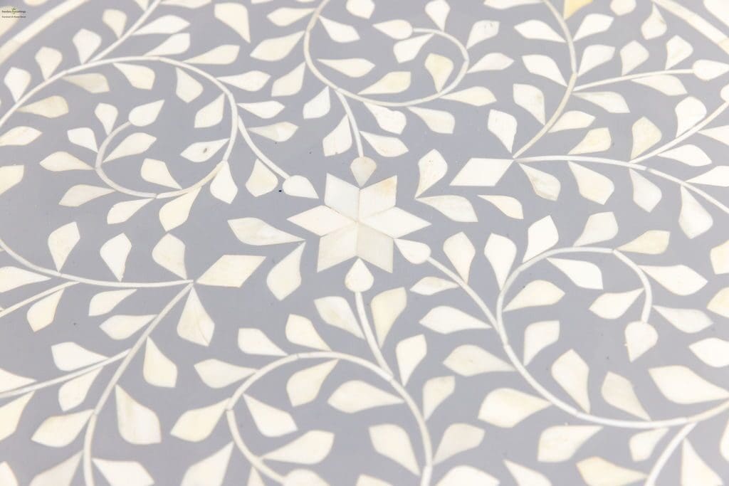 Gray and White Side Table Hand-Crafted Bone Inlay image 7