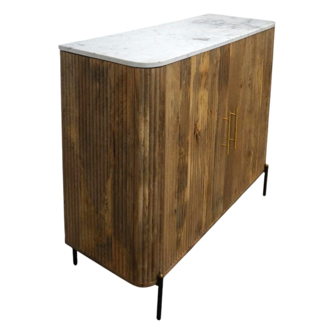 Natural Fluted Mango Wood Sideboard with a Marble Top image 3