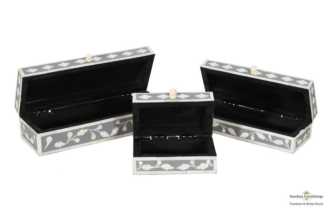 Set of 3 Inlay Boxes Hand-crafted in Gray and White image 2