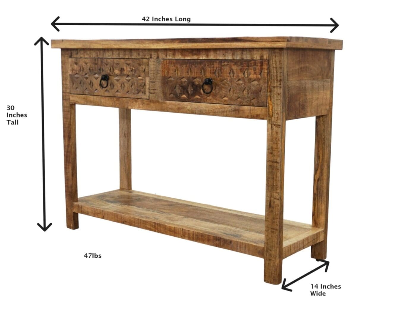 Natural Wood Console Table with 2 Drawers Hand-Crafted image 5