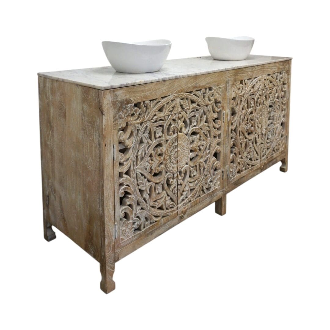 Natural Wood Double Vanity Gorgeous Hand-carved Detail image 24