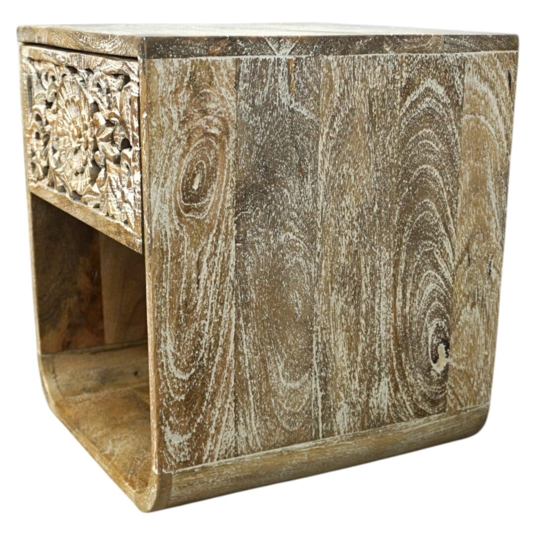 Hand Carved Mango Wood Wall Mounted Nightstand Sandblast Wood image 7