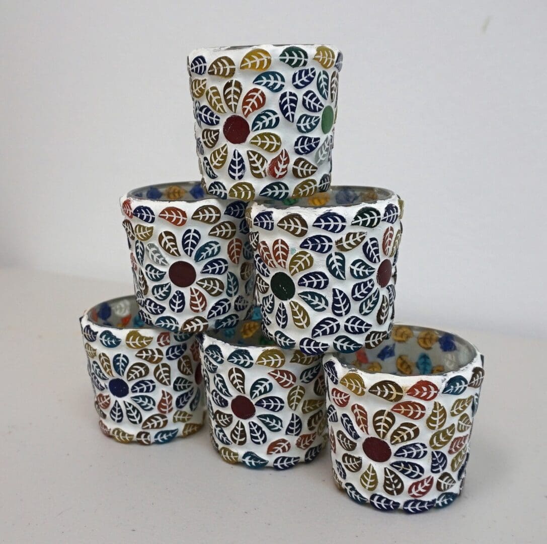 Multicolor Round Mosaic Glass Tea Light Holder Set of 6 image 1