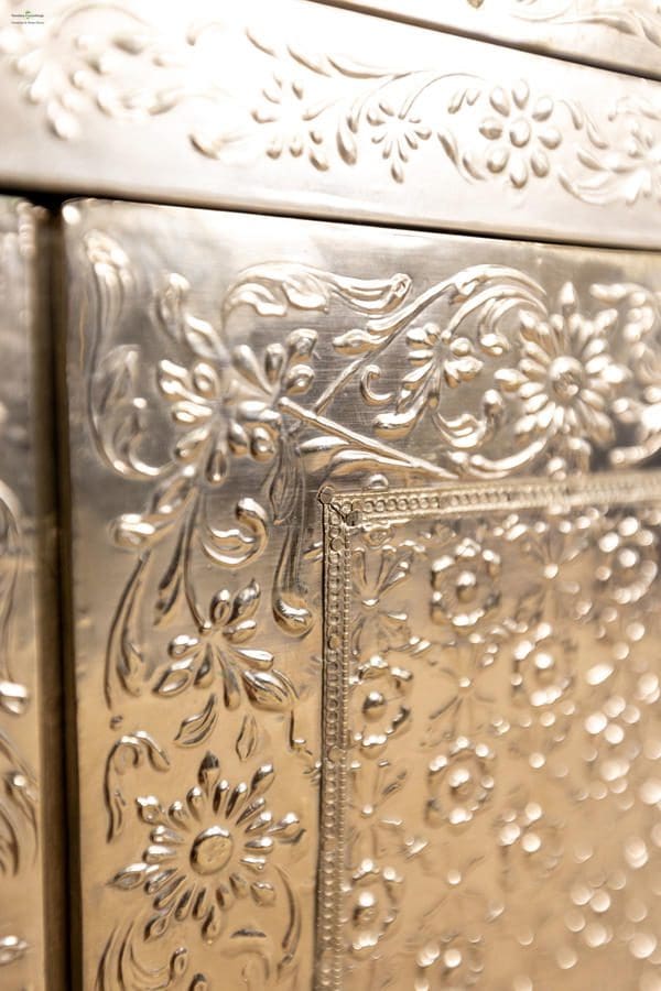 White Metal Side Table Hand-Embossed image 8