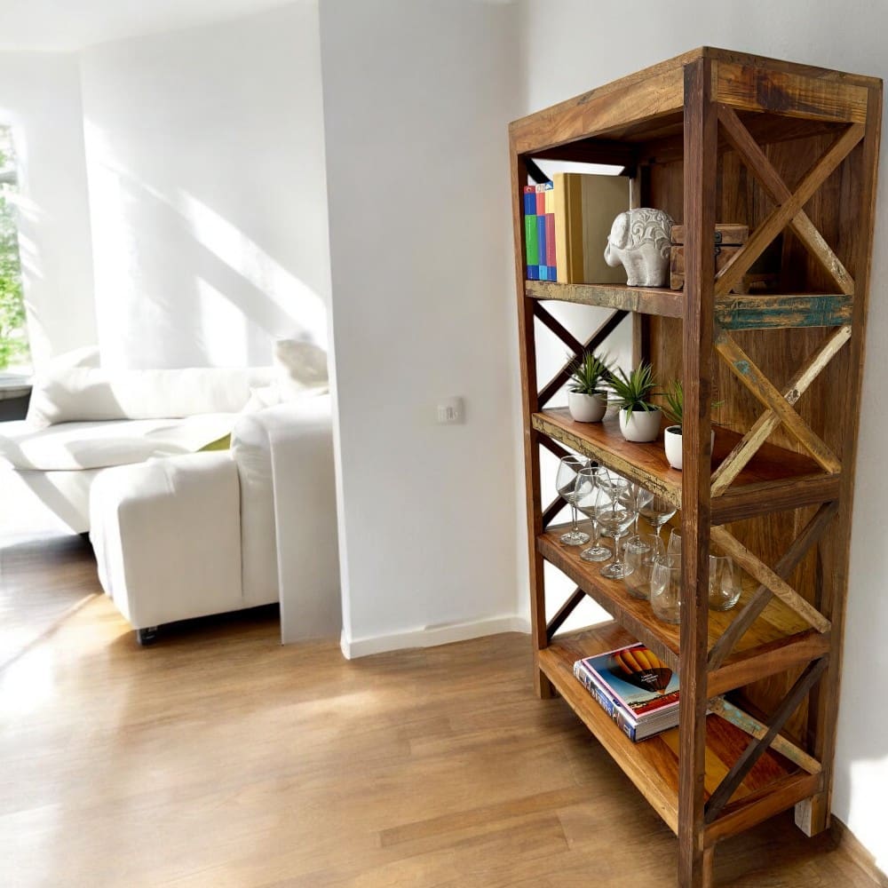 Rustic Living Room Set - Reclaimed Wood Display Bookcase & 2 Side Tables image 6