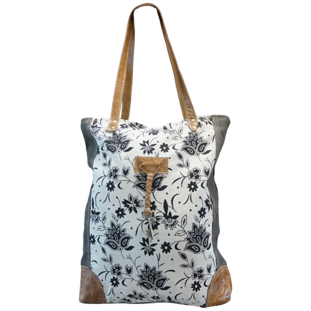 Cotton Canvas Sage Green and Floral Tote Bag image 1