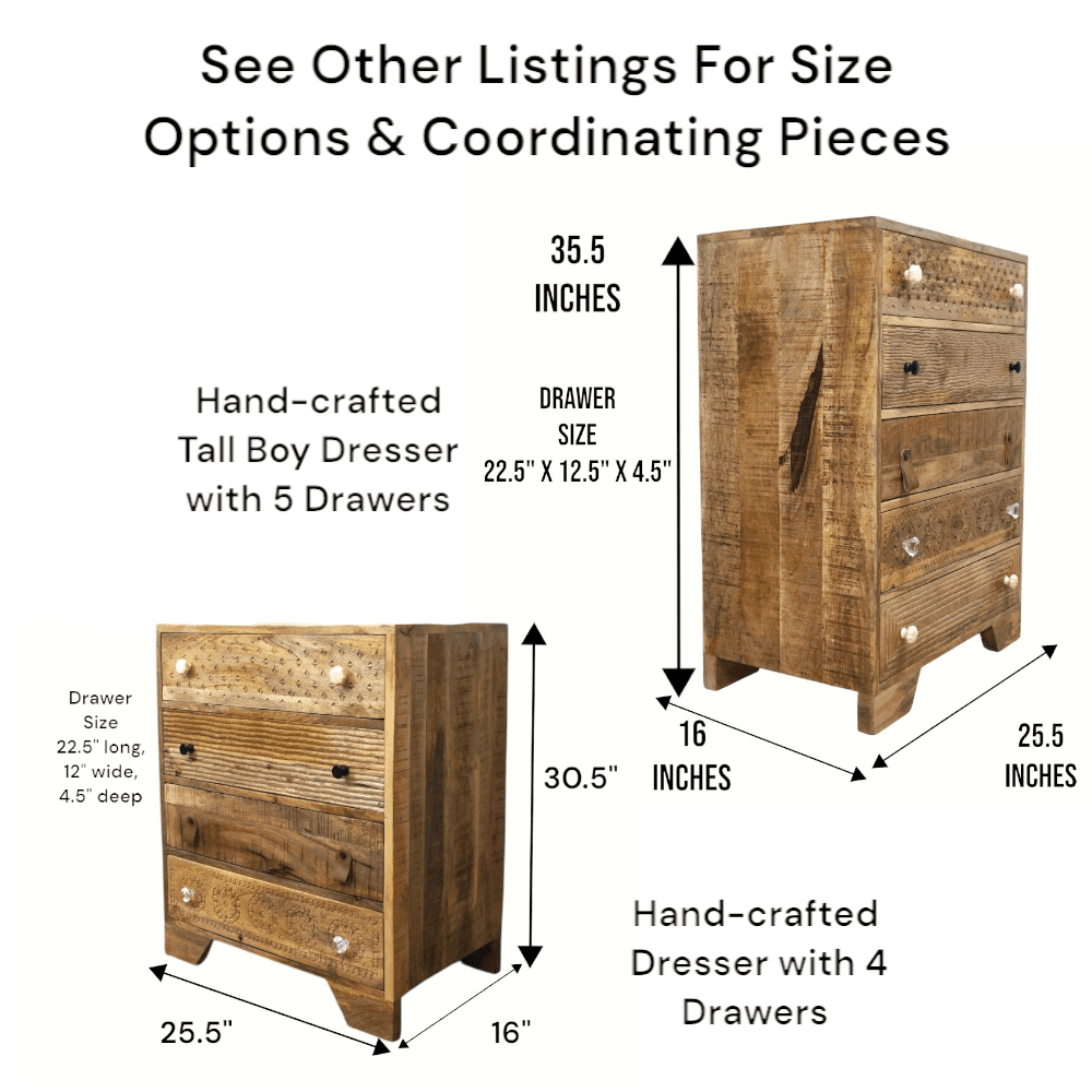 Hand-crafted 4-Drawer Dresser with Hand-Carved Drawers image 9