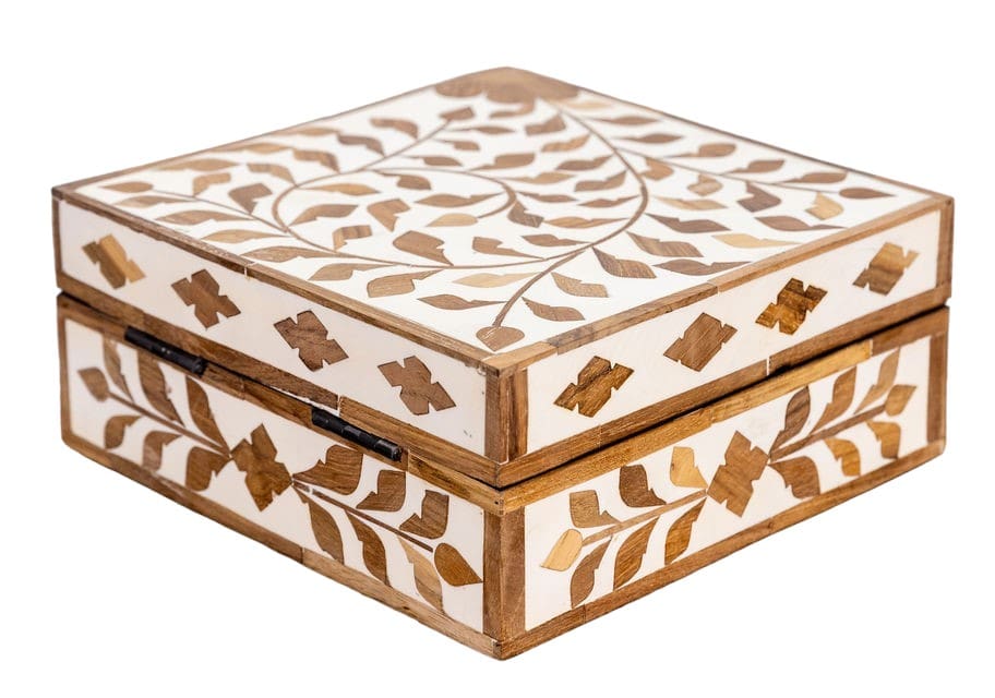 Teak Inlay Square Box Beautiful Accent Box image 3
